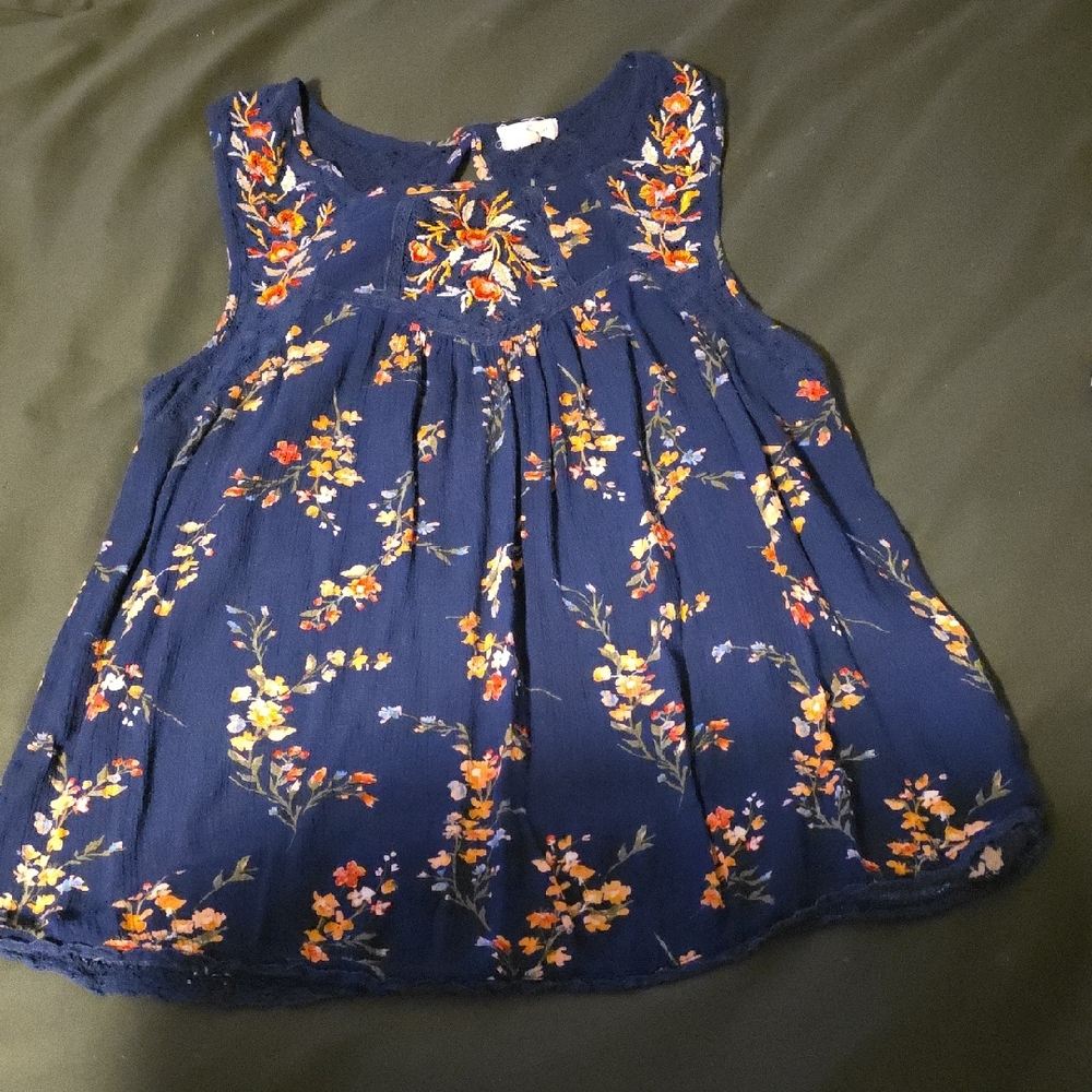 Women's Navy Floral Tank Top - Lightweight Sleeveless Blouse